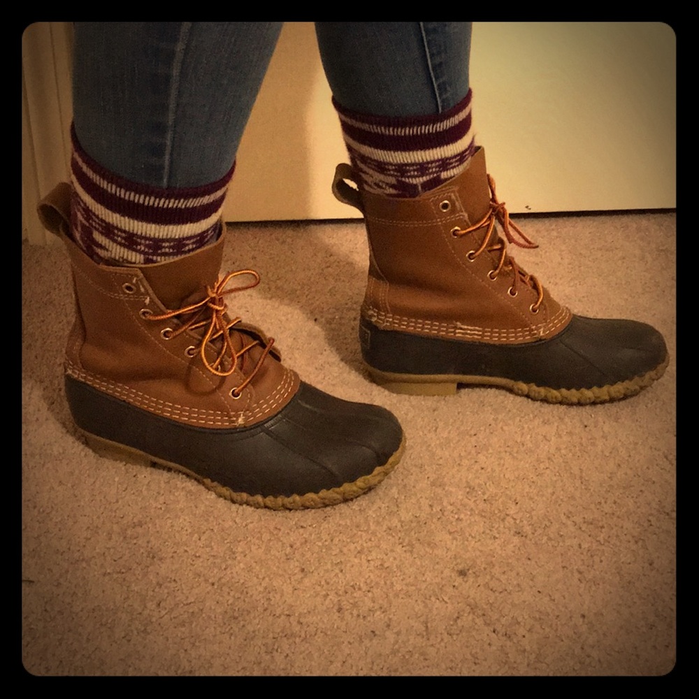 LL Bean 6” Women’s Duck Boot, brown and tan